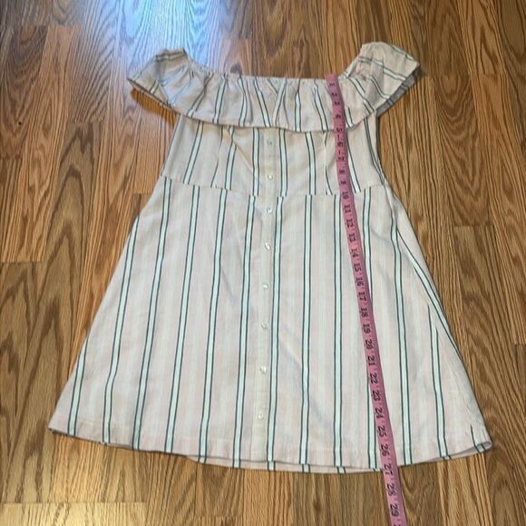Hollister Pink Stripe Dress, Off shoulder Ruffle, Smocked back, Small - Picture 3 of 7